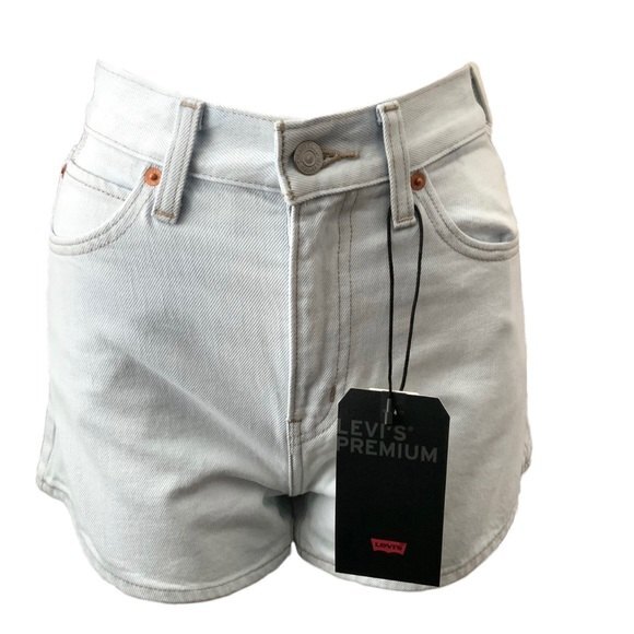Levi’s Premium Shorts Light Wash Blue Wide Leg High Waisted Denim 24